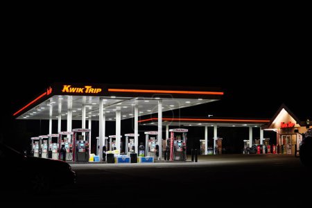 Photo for Mauston, Wisconsin USA - August 26th, 2021: Kwik Trip fuel station serving the community during the night. - Royalty Free Image