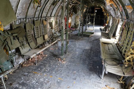 Photo for Dodgeville, Wisconsin USA - April 14th, 2023: Inside an abandoned old vintage Boeing C-97. - Royalty Free Image