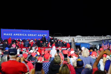 Photo for Mosinee, Wisconsin / USA - September 17th, 2020: Donald trump 45th president supporters gathered at wisconsin central airport for make america great again rally. - Royalty Free Image