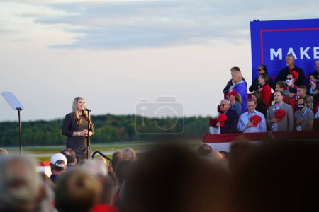Photo for Mosinee, Wisconsin / USA - September 17th, 2020: Donald Trump 45th president of the united states held a make america great again rally at wisconsin central airport late at night - Royalty Free Image