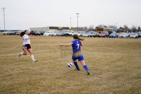 Téléchargez les photos : 28 mars 2019 - Campbellsport High School (WI) Football universitaire féminin - en image libre de droit