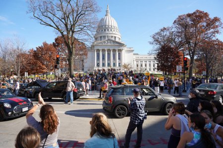 Photo for Madison, Wisconsin / USA - November 7th, 2020: Joe Biden and kamala harris supporters took to the streets of madison to celebrate their victory in the 2020 election. - Royalty Free Image