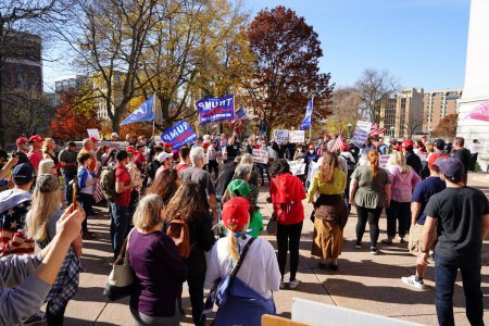Photo for Madison, Wisconsin / USA - November 7th, 2020: Donald Trump supporters stand in protest on the grounds of madison capitol building protesting the 2020 presidential election results. - Royalty Free Image