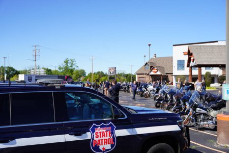 Photo for Green Bay, Wisconsin / USA - August 29th, 2020: Pro Trump blue lives matter motorcycle rally took place at vandervest harley-davidson. - Royalty Free Image