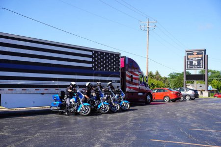 Photo for Green Bay, Wisconsin / USA - August 29th, 2020: Pro Trump blue lives matter motorcycle rally took place at vandervest harley-davidson. - Royalty Free Image