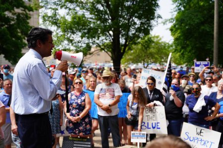 Photo for Kenosha, Wisconsin / USA - June 27th, 2020: Many Wisconsinites come out to back the badge rally for blue lives matter law enforcement support rally and rallied together at civic center park - Royalty Free Image