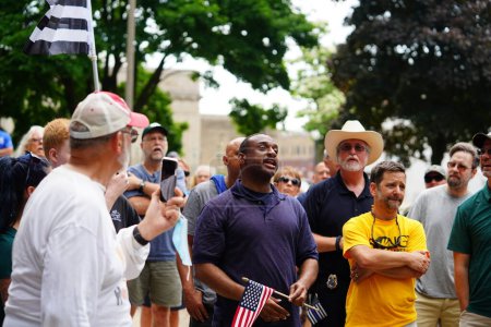 Photo for Kenosha, Wisconsin / USA - June 27th, 2020: Many Wisconsinites come out to back the badge rally for blue lives matter law enforcement support rally and rallied together at civic center park. - Royalty Free Image