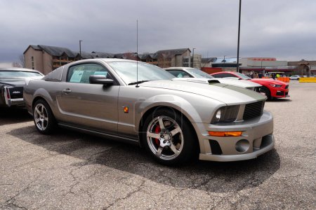 Photo for Baraboo, Wisconsin USA - April 30th, 2022: Ford Mustang cars being shown off at Cruise for a Cause car show at Ho-Chunck Casino. - Royalty Free Image