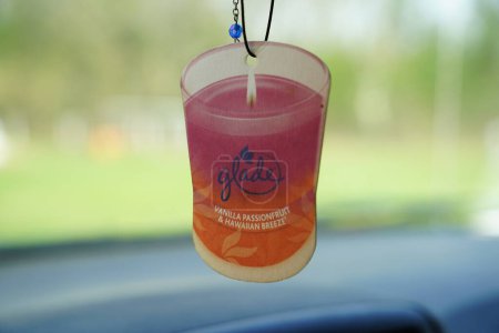 Photo for New Lisbon, Wisconsin USA - May 9th, 2023: Glade Automotive Vanilla Passion fruit and Hawaiian Breeze paper air freshener mirror hanger. - Royalty Free Image