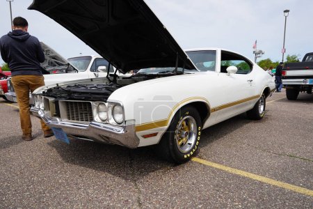 Photo for Wisconsin Dells, Wisconsin USA - May 21st, 2022: White 1972 AMC Javelin SST being shown at vintage car show. - Royalty Free Image