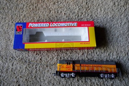 Photo for Fond du Lac, Wisconsin USA - August 11th, 2023: Powered Locomotive Life-Like HO Scale Union Pacific Diesel Locomotive Engine 2007 hobby train engine. - Royalty Free Image
