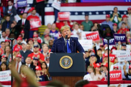 Photo for Milwaukee, Wisconsin / USA - January 14th, 2020: Donald John Trump the 45th president held a powerful conservative republican rally at UW-Milwaukee Panther Arena that filled 12,700 participants. - Royalty Free Image
