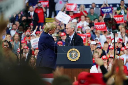 Photo for Milwaukee, Wisconsin / USA - January 14th, 2020: President Donald Trump, Ron Johnson, and the Republicans of Wisconsin took the stage and spoke to the crowd of supports at UW-Milwaukee Panther Arena - Royalty Free Image
