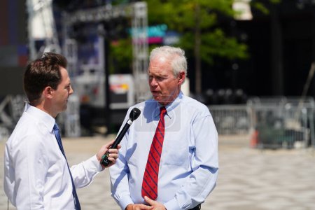 Photo for Milwaukee, Wisconsin USA - August 23rd, 2023: Sentor Ron Johnson from Wisconsin showed up at 2024 Republican Presidential Debate at the Fiserv Forum to give interviews to the press and media. - Royalty Free Image