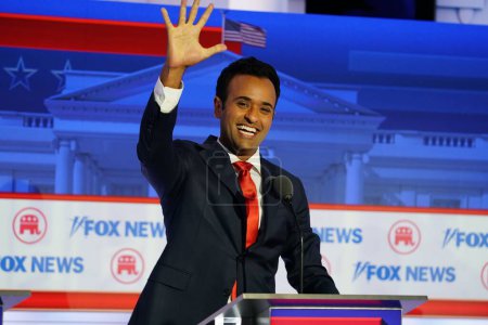 Photo for Milwaukee, Wisconsin USA - August 23rd, 2023: Vivek Ramaswamy American entrepreneur participated in the 2024 Republican Presidential debate. - Royalty Free Image