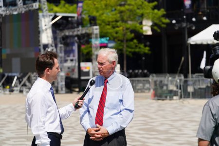 Photo for Milwaukee, Wisconsin USA - August 23rd, 2023: Senator Ron Johnson from Wisconsin showed up at 2024 Republican Presidential Debate at the Fiserv Forum to give interviews to the press and media. - Royalty Free Image