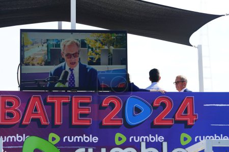 Photo for Milwaukee, Wisconsin USA - August 23rd, 2023: Members from Rumble gave interviews on their news booth during the Republican Debate at the Fiserv Forum. - Royalty Free Image