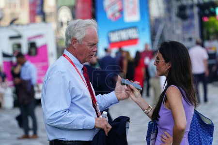 Photo for Milwaukee, Wisconsin USA - August 23rd, 2023: Sentor Ron Johnson from Wisconsin showed up at 2024 Republican Presidential Debate at the Fiserv Forum to give interviews to the press and media. - Royalty Free Image