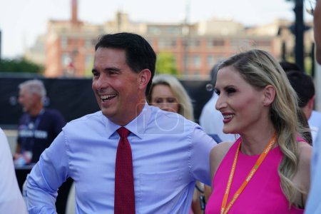 Photo for Milwaukee, Wisconsin USA - August 23rd, 2023: Former Governor of Wisconsin Scott Walker showed up at the 2024 Republican Presidential Debate at Fiserv Forum to give interviews to the press and media. - Royalty Free Image