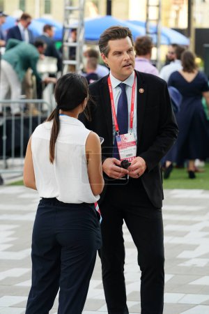 Photo for Milwaukee, Wisconsin USA - August 23rd, 2023: United States Representative of Florida Matt Gaetz showed up at the 2024 Republican Presidential Debate at Fiserv Forum to give interviews to the press. - Royalty Free Image