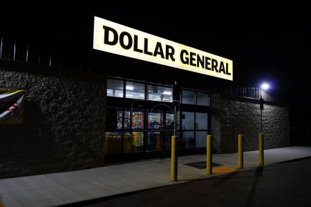Photo for New Lisbon, Wisconsin USA - August 15th, 2023: Dollar General retail store at night. - Royalty Free Image