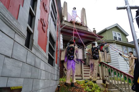 Photo for Milwaukee, Wisconsin / USA - October 30th, 2020: House owner decorates their yard up in ghostbusters theme for 2020 halloween holiday. - Royalty Free Image