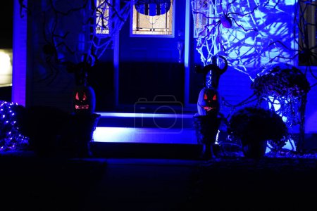 Téléchargez les photos : Necedah, Wisconsin / États-Unis - 27 octobre 2020 : Les propriétaires habillent leurs cours dans le thème d'Halloween pour les vacances - en image libre de droit