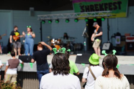 Photo for Milwaukee, Wisconsin USA - September 2nd, 2023: Fans of the Shrek Movie dressed up in Shrek character costumes and interacted with each other at the Shrekfest 2023. - Royalty Free Image