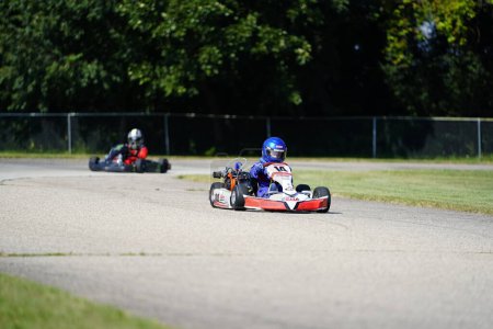 Photo for Dousman, Wisconsin USA - August 8th, 2019: go-kart drivers raced in national races at Badger Kart club Wolf Paving Raceway. - Royalty Free Image