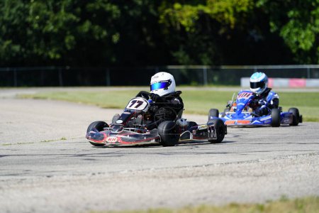 Photo for Dousman, Wisconsin USA - August 8th, 2019: go-kart drivers raced in national races at Badger Kart club Wolf Paving Raceway. - Royalty Free Image