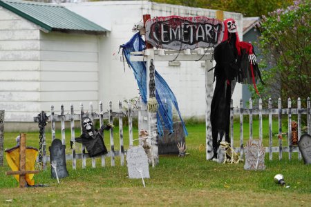 Photo for New Lisbon, Wisconsin USA - October 5th, 2021: Home owner of the community dressed up their house and yard with Halloween decorations. - Royalty Free Image