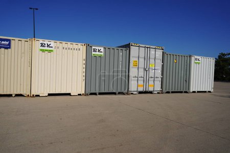 Photo for Fond du Lac, Wisconsin USA - November 7th, 2021: Metal cargo containers sit at the shipping yard to be shipped to stores. - Royalty Free Image