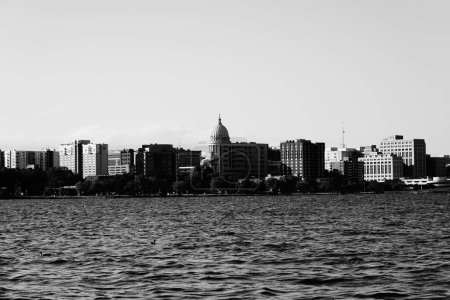 Photo for City landscape photo of Madison, Wisconsin capitol and city buildings from Olin park - Royalty Free Image