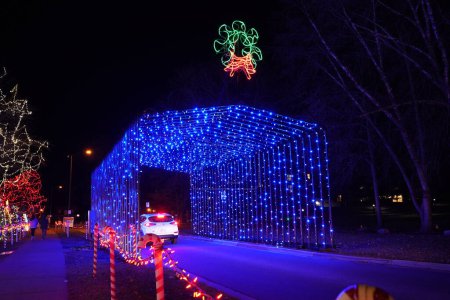 Téléchargez les photos : La Crosse, Wisconsin États-Unis - 29 novembre 2020 : Des lumières de Noël habillent le parc riverain pour les vacances. - en image libre de droit