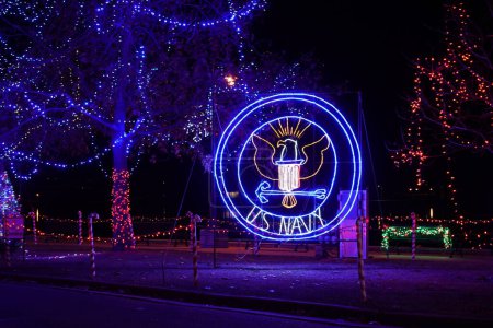 Photo for La Crosse, Wisconsin USA - November 29th, 2020: Christmas lights dressed up the riverside park for the holidays. - Royalty Free Image