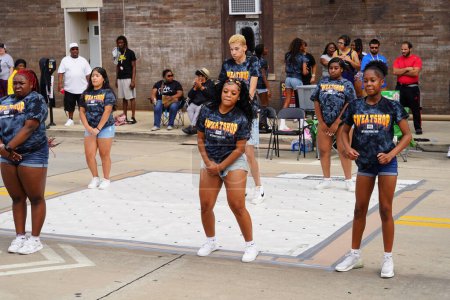 Photo for Milwaukee, Wisconsin USA - September 16th, 2023: African American High school and Middle school female street dancers danced in the streets of Racine, Wisconsin - Royalty Free Image