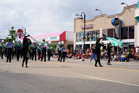 Photo for Wisconsin Dells, Wisconsin USA - September 19th, 2021: Tosa West high school marching band marched in Wa Zha Wa fall festival parade. - Royalty Free Image