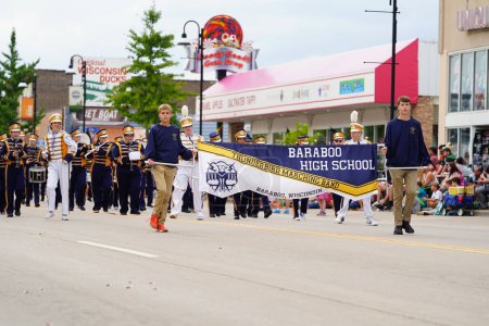 Photo for Wisconsin Dells, Wisconsin USA - September 19th, 2021: Baraboo High School Marching band marched in wa zha wa fall festival parade - Royalty Free Image
