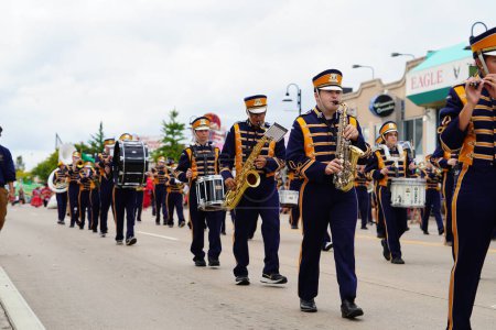 Photo for Wisconsin Dells, Wisconsin USA - September 19th, 2021: Baraboo High School Marching band marched in wa zha wa fall festival parade - Royalty Free Image