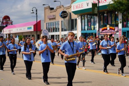 Photo for Wisconsin Dells, Wisconsin USA - September 16th, 2023: Wisconsin Dells High School marching band marched in Wa Zha Wa fall festival parade. - Royalty Free Image