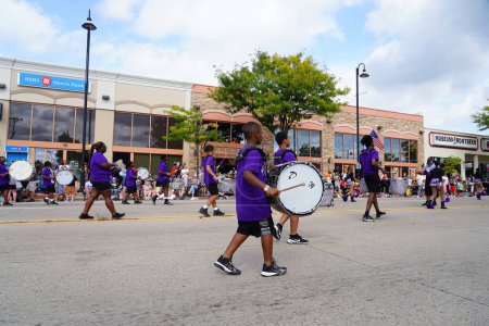 Photo for Wisconsin Dells, Wisconsin USA - September 18th, 2022: African American TKO Drumline and Knockout Dance Team preformed for spectators at Wa Zha Wa 2022 Fall Festival parade. - Royalty Free Image