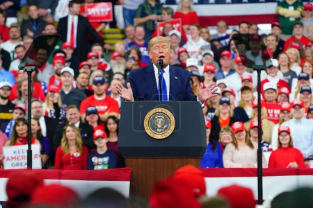 Photo for Milwaukee, Wisconsin / USA - January 14th, 2020: 45th United States President Donald J. Trump held a Make America Great Again Rally at UW-Milwaukee Panther Arena and gave a powerful speech. - Royalty Free Image