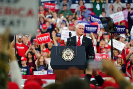 Photo for Milwaukee, Wisconsin / USA - January 14th, 2020: 45th Vice President Mike Pence gave a powerful speech to a crowd of 45th President Donald Trump Supporters Rally at UW-Milwaukee Panther Arena. MAGA! - Royalty Free Image