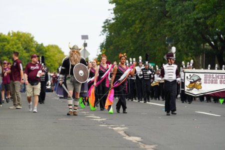 Photo for La Crosse, Wisconsin USA - October 1st, 2022: Holmen High School marching band marched in the Oktoberfest parade 2022. - Royalty Free Image