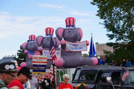 Photo for La Crosse, Wisconsin USA - October 1st, 2022: Supporters of the Republican party of Wisconsin marched in 2022 Oktoberfest parade. - Royalty Free Image