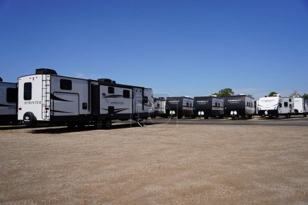 Photo for Fond du Lac, Wisconsin USA - September 6th, 2023: Keystone Hideout campers and Sprinter campers being sold. - Royalty Free Image