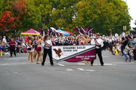 Photo for La Crosse, Wisconsin USA - October 1st, 2022: Screaming Eagles High School marching band marched in the Oktoberfest parade 2022. - Royalty Free Image