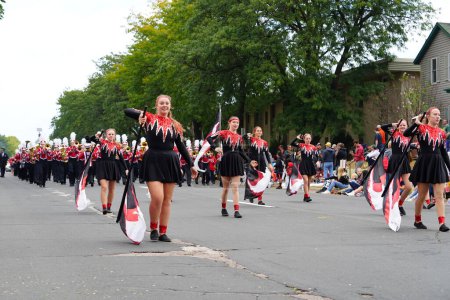 Photo for La Crosse, Wisconsin USA - October 1st, 2022: Westby Norsemen High School marching band marched in Oktoberfest parade 2022. - Royalty Free Image
