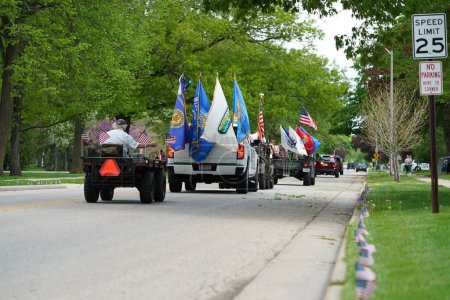 Photo for Oconomowoc, Wisconsin / USA - May 25th, 2020: Veterans of foreign wars of Oconomowoc community held a memorial veterans day parade despite of the covid-19 and social distancing order. - Royalty Free Image