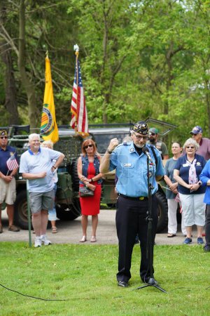 Photo for Oconomowoc, Wisconsin / USA - May 25th, 2020: Veterans and senior officers gave speeches to honor the fallen soldiers of Waukesha county on memorial day despite the social distancing order. - Royalty Free Image